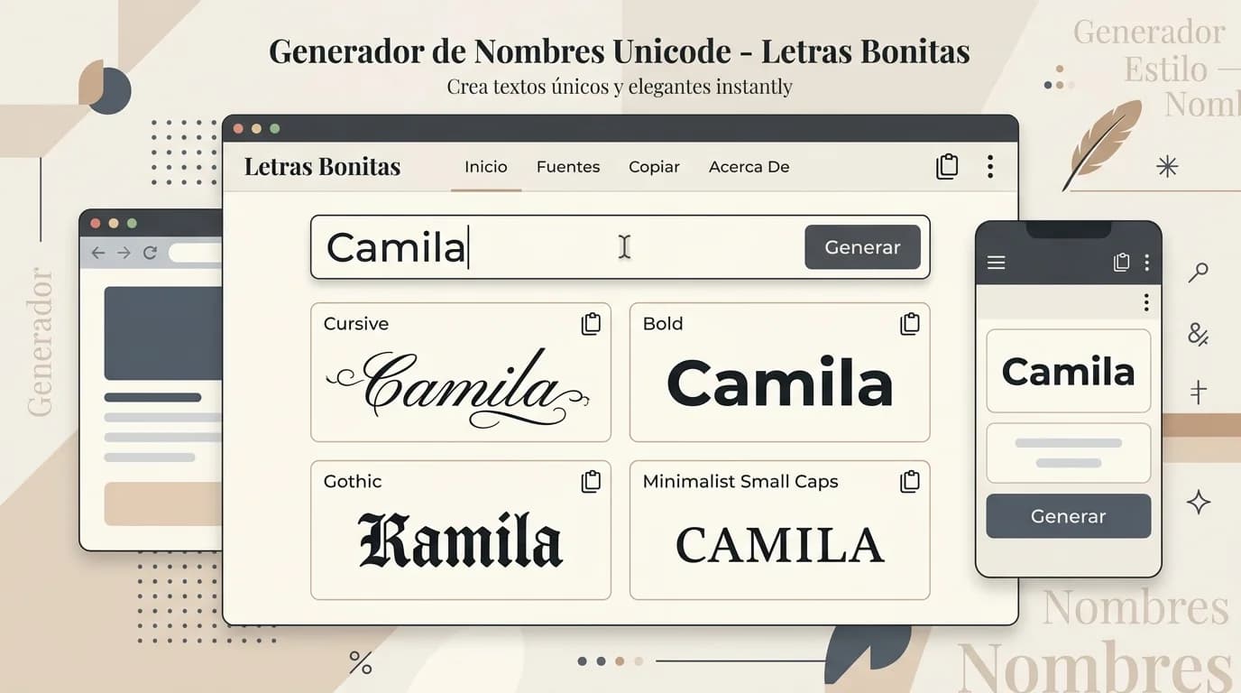 Generador que muestra un nombre en varios estilos de letras para copiar y pegar.