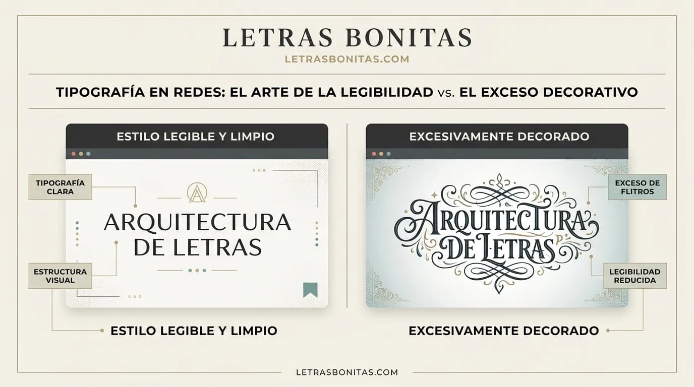 Comparación entre un nombre estilizado fácil de leer y otro demasiado decorado.