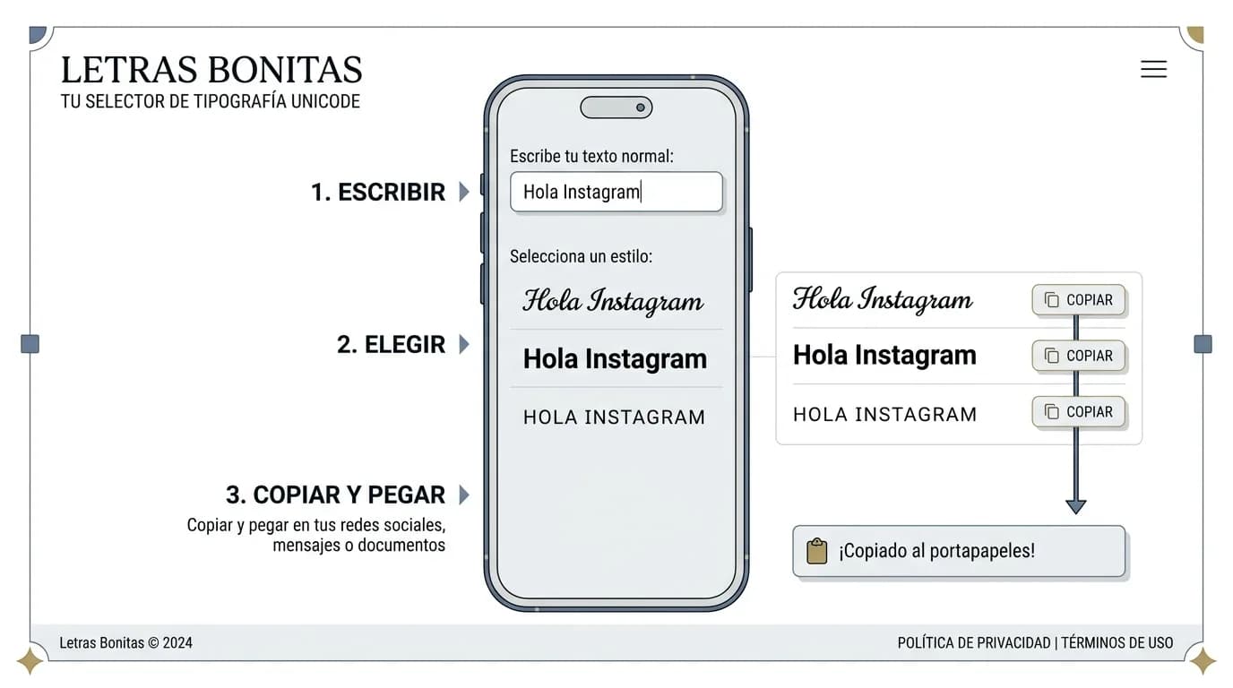Conversor que transforma un texto normal en varios estilos de letras para Instagram.
