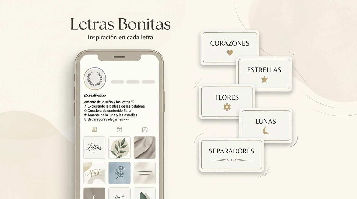 Ejemplo de una bio de Instagram decorada con símbolos de corazones, estrellas, flores y separadores